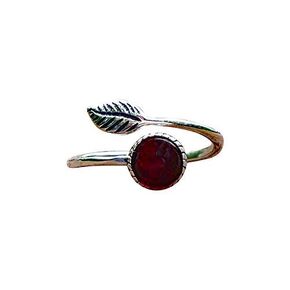 Recycled Vintage Red 1940's Beer Bottle Sterling Silver Leaf Botanical Collection Ring