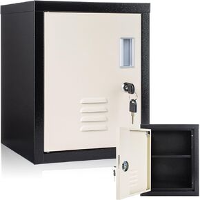 Lockable Storage Cabinet Metal Lockable Steel Storage Cabinet Organizer Storage Lockers for Employees Vertical Metal Cabinets End Side Table Steel Bedside Storage with Shelf (Gray)