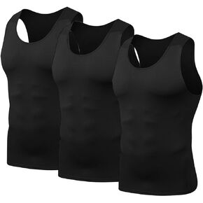 HYCOPROT 3 Pack Men's Athletic Compression Shirt Sleeveless Muscle Dry Fit Workout Tank Top for Running Training