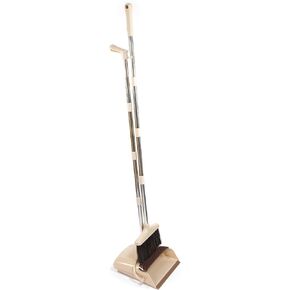 Hub City Industry Heavy Duty Broom and Dustpan Combo Set with Commercial Long Handle for Lobby, Home, Office, Cleaning Supplies, Upright Grips Sweep Set with Broom for Floor Cleaning, Beige