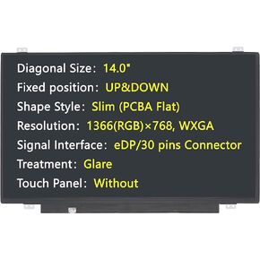 JHK JIEHONGKE New Screen Replacement for NT140WHM-N31 NT140WHM-N31 V8.0,eDP 30 pins Connector,1366(RGB)×768, WXGA,Glare,LCD LED Display