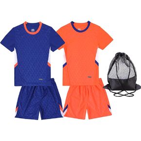 Hiheart Boys 2 Pack Soccer Set Football Team T-shirt and Shorts with Mesh Ball Bag