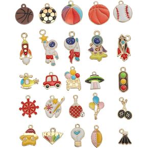 MECCANIXITY 25Pcs Alloy Metal Enamel Sports Theme Pendant Bead for DIY Craft Wristbands Necklace Bracelet Personalized Jewelry Making