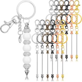 MAPVOLUT 12Pcs Beadable Keychain Bar Bulk, Colorful Plating Alloy Beaded Keychain, Blank Keychain Making Supplies DIY Keychain Supplies for Pendant DIY Projects Crafts Jewelry Making