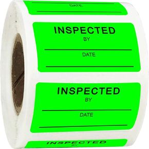 1 X 2 Inch"Inspected by" Rectangle Labels - Quality Control Inventory Labels 500 Green Label Fluorescent Square Adhesive Stickers for Handling Shipping Warehouse Inventory/Quality Control Organization