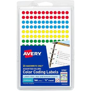 Avery 05795 Color Coding Labels, 1/4-Inch , Dia., Removable, 768/PK, Assorted