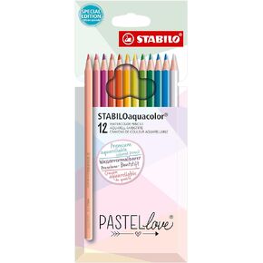 Aquarellable Coloured Pencil - STABILOaquacolor - Pastellove Set - Pack of 12 - Assorted Colours