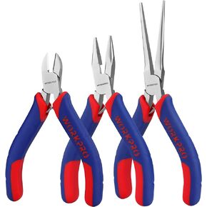 WORKPRO Mini Pliers Set, 3-Piece Small Pliers Tool Kit Includes 4" Diagonal Plier, 5" Long Nose Plier, 6" Needle Nose Plier, for Making Crafts, Repairing Electronic Devices