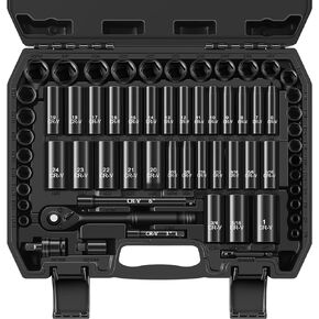 Aloanes 64-Piece 3/8" Drive Socket Set, SAE (5/16"-1") & Metric (6mm-24mm), Deep & Shallow, 72-Tooth Ratchet Wrench, 1/2" F to 3/8" M Reducer, Extension Bars,Universal Joint, Power Drill Adapter
