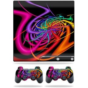 MightySkins Skin Compatible with Sony Playstation 3 PS3 Slim Skins + 2 Controller Skins Sticker Color Invasion