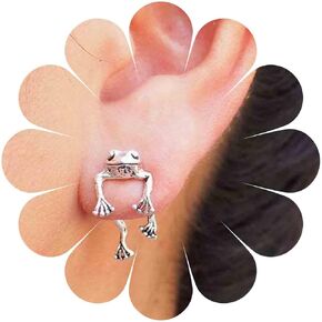 Sttiafay Vintage Frog Ear Jacket Earring Silver Frog Dangle Earrings Frogs Shaped Jacket Earrings Tiny Cute Animal Stud Earrings Jewelry for Women and Girls Gifts