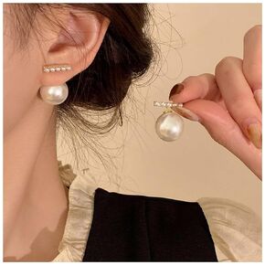 Erimberate Bohemian Pearl Bar Jacket Earrings Gold Horizontal Pearl Bar Earrings Cluster Pearl Ear Jacket Earrings Baroque Pearl Earrings Jewelry for Women and Girls Gifts
