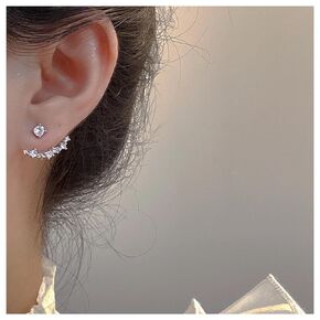 Erimberate Vintage Crystal Ear Jacket Earrings Silver Crystal Star Stud Earrings Cz Arc Bar Earrings Rhinestone Dot Jacket Earrings Jewelry for Women and Girls