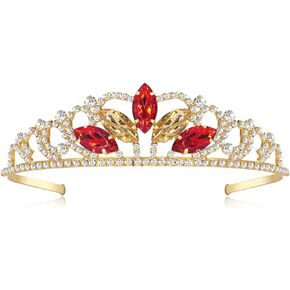 Princess Crown Halloween Cosplay Sparkle Gold Crown Crystal Hair Tiara Costume Accessories for Women Girls Birthday Gift