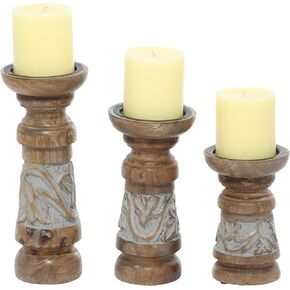 Deco 79 Wood Candle Holder, Set of 3 6", 8", 10"H, Bronze