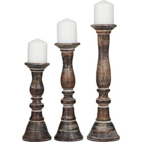 Deco 79 Wood Candle Holder, Set of 3 18, 15, 12" H, Dark Brown