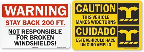 SmartSign - S-9933-RE-12x18-D1 Warning - Stay Back 200 Ft, Not Responsible For Broken Windshields Truck Label By | 12" x 18" 3M Engineer Grade Reflective Black/Red on White in Saudi Arabia