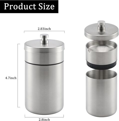 منافض سجائر السيارة المصنوعة من الفولاذ المقاوم للصدأ من Amiss مع غطاء مقاوم للرائحة، صينية رماد محمولة للمدخنين قابلة للفصل ومضادة للرياح، ملحقات السيارة لحامل أكواب السيارة (فضي) in Kuwait