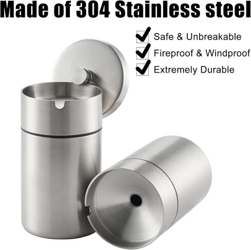 منافض سجائر السيارة المصنوعة من الفولاذ المقاوم للصدأ من Amiss مع غطاء مقاوم للرائحة، صينية رماد محمولة للمدخنين قابلة للفصل ومضادة للرياح، ملحقات السيارة لحامل أكواب السيارة (فضي) in Kuwait