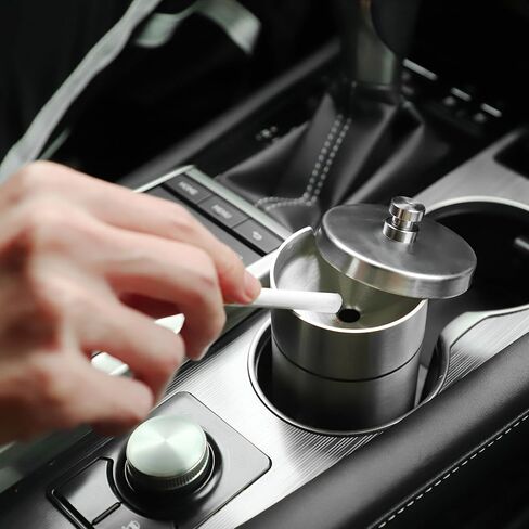 منافض سجائر السيارة المصنوعة من الفولاذ المقاوم للصدأ من Amiss مع غطاء مقاوم للرائحة، صينية رماد محمولة للمدخنين قابلة للفصل ومضادة للرياح، ملحقات السيارة لحامل أكواب السيارة (فضي) in Kuwait