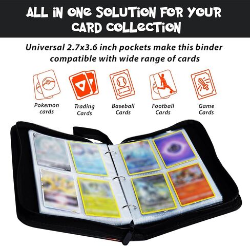 Trading Card Binder 9 Pocket, Card Collection Binder Book, Card Binder with Sleeves Holds 900 cards, Waterproof zipper Binder for Cards, Gaming, Baseball, Collectable Cards with 2.7x3.6 Inch Pocket in Saudi Arabia