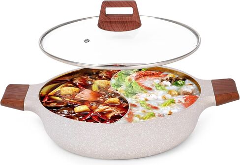 CosCosX 3.8-QT Double-flavor Hot Pot with Divider, Dual-Sided 11Inch Shabu Shabu Pot, Non-Stick Multi-Functional Hotpot Pot with Cover for Electric Induction, Gas Stove, Black in Saudi Arabia