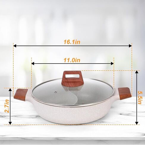 CosCosX 3.8-QT Double-flavor Hot Pot with Divider, Dual-Sided 11Inch Shabu Shabu Pot, Non-Stick Multi-Functional Hotpot Pot with Cover for Electric Induction, Gas Stove, Black in Saudi Arabia