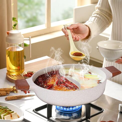 CosCosX 3.8-QT Double-flavor Hot Pot with Divider, Dual-Sided 11Inch Shabu Shabu Pot, Non-Stick Multi-Functional Hotpot Pot with Cover for Electric Induction, Gas Stove, Black in Saudi Arabia