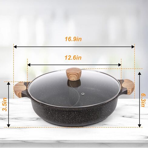 CosCosX 3.8-QT Double-flavor Hot Pot with Divider, Dual-Sided 11Inch Shabu Shabu Pot, Non-Stick Multi-Functional Hotpot Pot with Cover for Electric Induction, Gas Stove, Black in Saudi Arabia