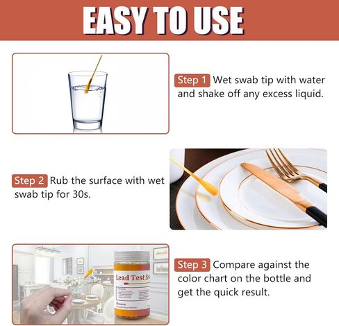 مسحات مجموعة اختبار الرصاص - مجموعة اختبار طلاء الرصاص، مسحة فحص الرصاص للاستخدام المنزلي لجميع الأسطح المطلية والأطباق والمعادن والسيراميك والخشب والألعاب - نتائج الاختبار في 30 ثانية (30 قطعة) in Kuwait