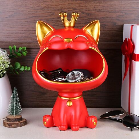 Key Bowl for Entryway Table, Lucky Cat Statue Candy Dish for Office Desk Art Home Décor in Kuwait
