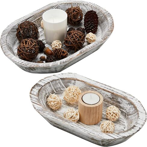Tessco Decorative Bowls for Home 2 Pcs Wooden Dough Bowl Wooden Bowls Rustic Bread Bowl Long Wooden Bowl for Kitchen Dining Table Home Decoration (Dark Brown,10 x 6 x 2 Inch, 16 x 6 x 2 Inch) in Saudi Arabia