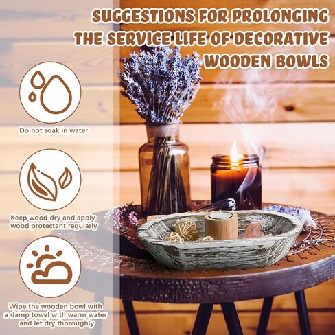 Tessco Decorative Bowls for Home 2 Pcs Wooden Dough Bowl Wooden Bowls Rustic Bread Bowl Long Wooden Bowl for Kitchen Dining Table Home Decoration (Dark Brown,10 x 6 x 2 Inch, 16 x 6 x 2 Inch) in Saudi Arabia