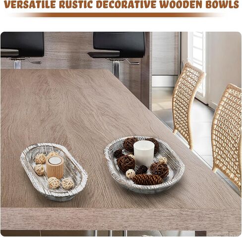 Tessco Decorative Bowls for Home 2 Pcs Wooden Dough Bowl Wooden Bowls Rustic Bread Bowl Long Wooden Bowl for Kitchen Dining Table Home Decoration (Dark Brown,10 x 6 x 2 Inch, 16 x 6 x 2 Inch) in Saudi Arabia