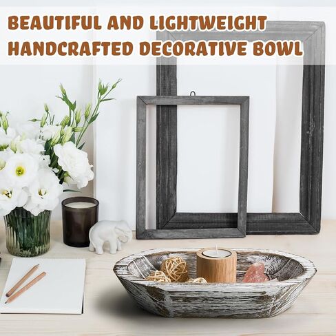 Tessco Decorative Bowls for Home 2 Pcs Wooden Dough Bowl Wooden Bowls Rustic Bread Bowl Long Wooden Bowl for Kitchen Dining Table Home Decoration (Dark Brown,10 x 6 x 2 Inch, 16 x 6 x 2 Inch) in Saudi Arabia
