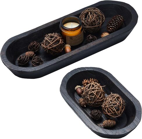 Tessco Decorative Bowls for Home 2 Pcs Wooden Dough Bowl Wooden Bowls Rustic Bread Bowl Long Wooden Bowl for Kitchen Dining Table Home Decoration (Dark Brown,10 x 6 x 2 Inch, 16 x 6 x 2 Inch) in Saudi Arabia