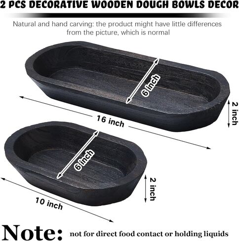 Tessco Decorative Bowls for Home 2 Pcs Wooden Dough Bowl Wooden Bowls Rustic Bread Bowl Long Wooden Bowl for Kitchen Dining Table Home Decoration (Dark Brown,10 x 6 x 2 Inch, 16 x 6 x 2 Inch) in Saudi Arabia