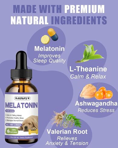 Melatonin for Dogs - Liquid Melatonin for Dogs Aids in Falling Sleep - Stress Relief - Anxiety Relief - Calming Drops with Valerian Root, Ashwagandha, L-Theanine - 2 Packs in Saudi Arabia