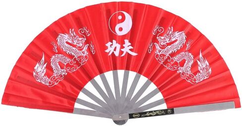 Large Folding Hand Fan,Stainless Steel Tai Chi Martial Arts Kung Fu Dance Practice Training Performance Fan Hand Folding Fans for Men/Women - Chinese Japanese Kung Fu Tai Chi Handheld Fan(Red) in Saudi Arabia