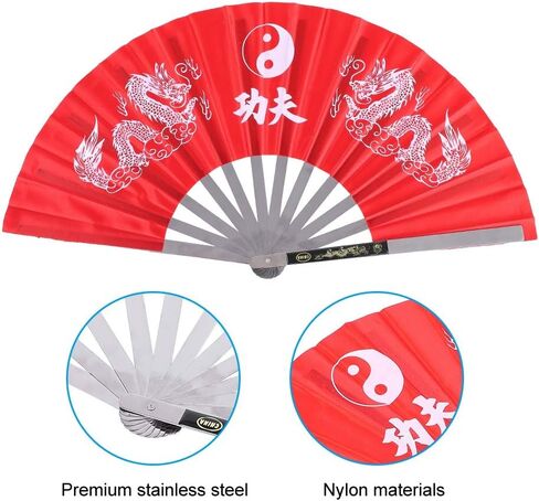Large Folding Hand Fan,Stainless Steel Tai Chi Martial Arts Kung Fu Dance Practice Training Performance Fan Hand Folding Fans for Men/Women - Chinese Japanese Kung Fu Tai Chi Handheld Fan(Red) in Saudi Arabia