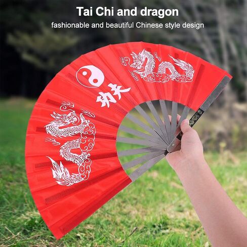 Large Folding Hand Fan,Stainless Steel Tai Chi Martial Arts Kung Fu Dance Practice Training Performance Fan Hand Folding Fans for Men/Women - Chinese Japanese Kung Fu Tai Chi Handheld Fan(Red) in Saudi Arabia