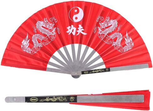 Large Folding Hand Fan,Stainless Steel Tai Chi Martial Arts Kung Fu Dance Practice Training Performance Fan Hand Folding Fans for Men/Women - Chinese Japanese Kung Fu Tai Chi Handheld Fan(Red) in Saudi Arabia