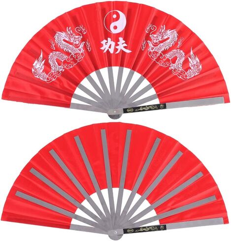 Large Folding Hand Fan,Stainless Steel Tai Chi Martial Arts Kung Fu Dance Practice Training Performance Fan Hand Folding Fans for Men/Women - Chinese Japanese Kung Fu Tai Chi Handheld Fan(Red) in Saudi Arabia