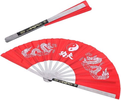 Large Folding Hand Fan,Stainless Steel Tai Chi Martial Arts Kung Fu Dance Practice Training Performance Fan Hand Folding Fans for Men/Women - Chinese Japanese Kung Fu Tai Chi Handheld Fan(Red) in Saudi Arabia
