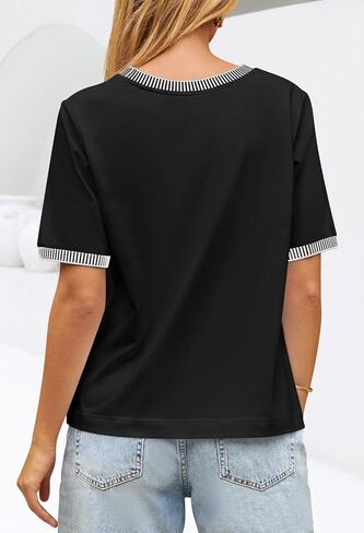 MEROKEETY Women's 2024 Short Sleeve Striped Color Block T Shirts Crewneck Loose Casual Tee Tops in Kuwait