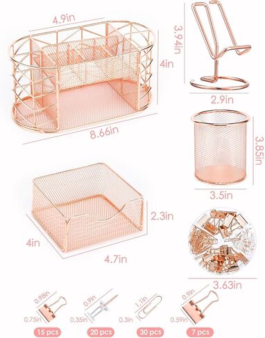 Housmile Rose Gold Desk Organizers and Accessories, Office Desk Accessories with 8 Compartments, Drawer, Pen Holder, Phone Holder, Long tail clip, Paper clips, and H-nails for Office School Home in Saudi Arabia
