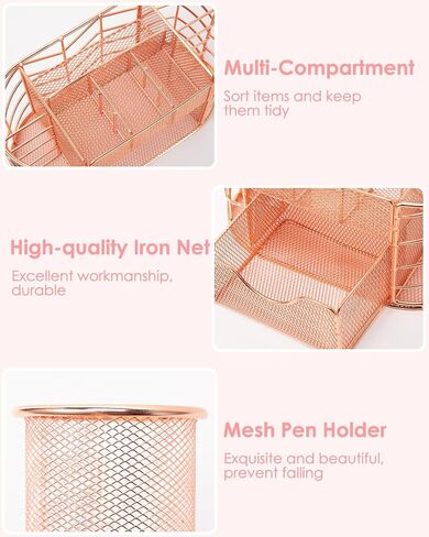 Housmile Rose Gold Desk Organizers and Accessories, Office Desk Accessories with 8 Compartments, Drawer, Pen Holder, Phone Holder, Long tail clip, Paper clips, and H-nails for Office School Home in Saudi Arabia