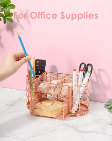 Housmile Rose Gold Desk Organizers and Accessories, Office Desk Accessories with 8 Compartments, Drawer, Pen Holder, Phone Holder, Long tail clip, Paper clips, and H-nails for Office School Home in Saudi Arabia