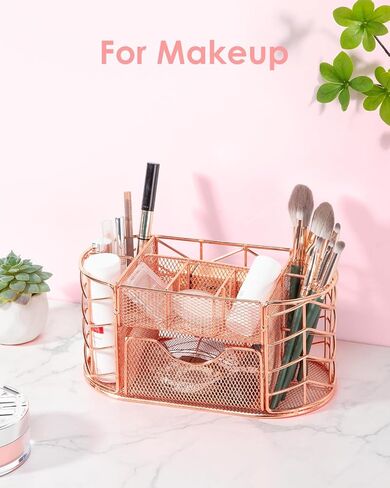 Housmile Rose Gold Desk Organizers and Accessories, Office Desk Accessories with 8 Compartments, Drawer, Pen Holder, Phone Holder, Long tail clip, Paper clips, and H-nails for Office School Home in Saudi Arabia