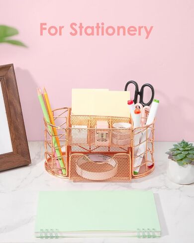 Housmile Rose Gold Desk Organizers and Accessories, Office Desk Accessories with 8 Compartments, Drawer, Pen Holder, Phone Holder, Long tail clip, Paper clips, and H-nails for Office School Home in Saudi Arabia